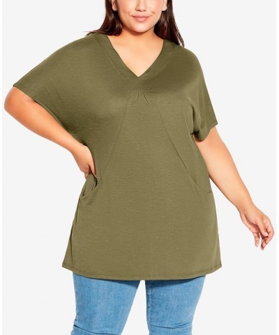 Plus Size Pocket Pleat Tunic Top Olive $26.88 Tops