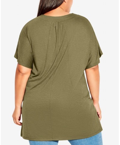 Plus Size Pocket Pleat Tunic Top Olive $26.88 Tops