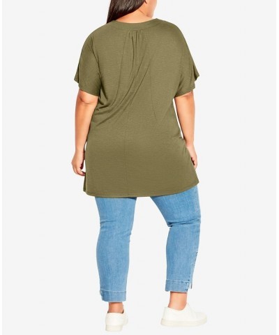 Plus Size Pocket Pleat Tunic Top Olive $26.88 Tops