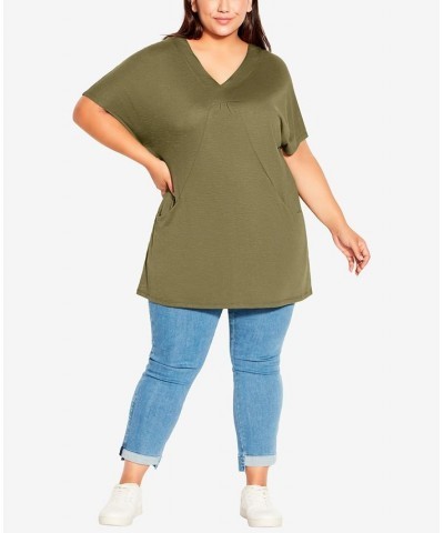 Plus Size Pocket Pleat Tunic Top Olive $26.88 Tops