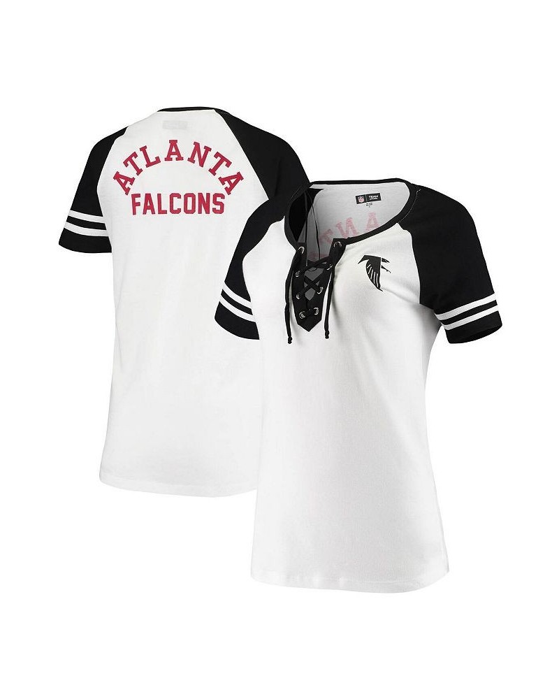 Women's White and Black Atlanta Falcons Historic Raglan Contrast Sleeve Lace-Up T-shirt White, Black $23.39 Tops