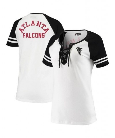 Women's White and Black Atlanta Falcons Historic Raglan Contrast Sleeve Lace-Up T-shirt White, Black $23.39 Tops