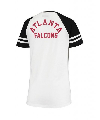 Women's White and Black Atlanta Falcons Historic Raglan Contrast Sleeve Lace-Up T-shirt White, Black $23.39 Tops