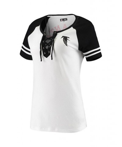 Women's White and Black Atlanta Falcons Historic Raglan Contrast Sleeve Lace-Up T-shirt White, Black $23.39 Tops