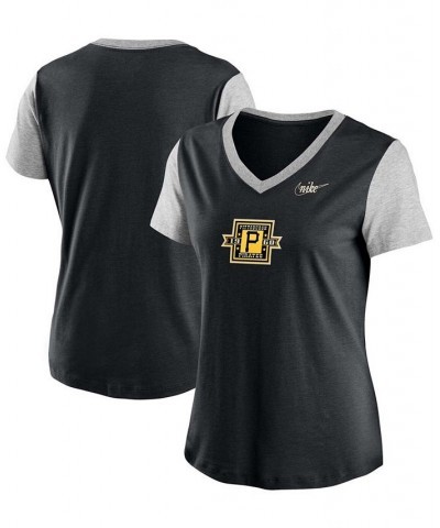 Women's Black Pittsburgh Pirates Cooperstown Collection Logo Tri-Blend Mid V-Neck T-shirt Black $20.00 Tops
