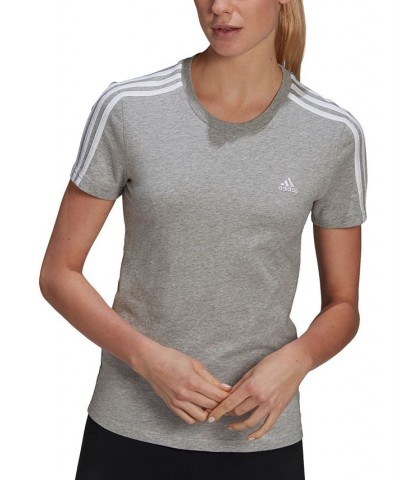 Women's Essentials Cotton 3 Stripe T-Shirt Gray $15.93 Tops