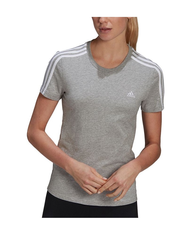 Women's Essentials Cotton 3 Stripe T-Shirt Gray $15.93 Tops