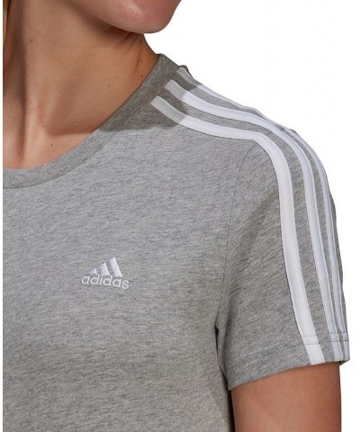 Women's Essentials Cotton 3 Stripe T-Shirt Gray $15.93 Tops