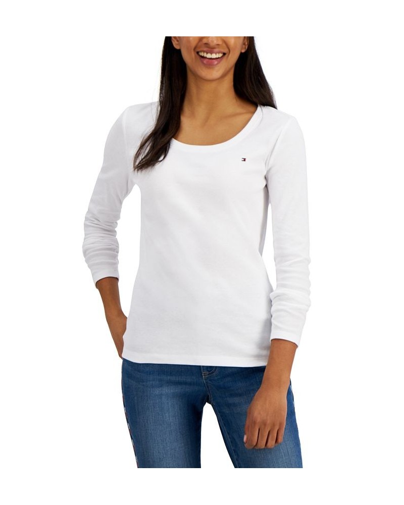 Women's Solid Scoop-Neck Long-Sleeve Top Bright White $18.83 Tops