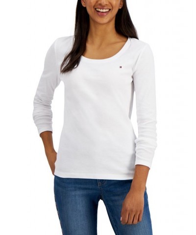 Women's Solid Scoop-Neck Long-Sleeve Top Bright White $18.83 Tops