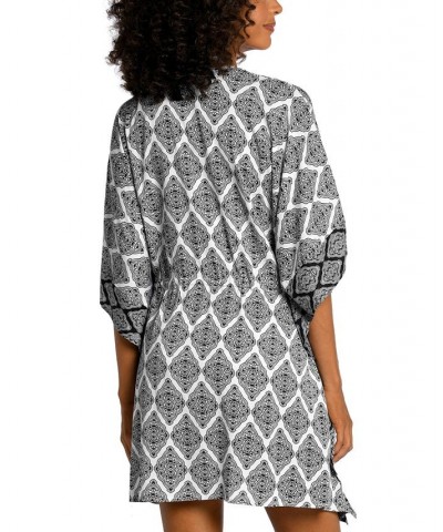 Women's Oasis Tile Tie-Front Kimono Cover-Up Black / White Medallion Print $36.05 Swimsuits