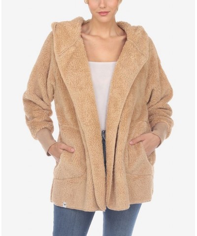 Women's Plush Hooded with Pockets Jacket Tan/Beige $32.76 Jackets