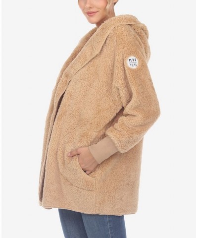 Women's Plush Hooded with Pockets Jacket Tan/Beige $32.76 Jackets