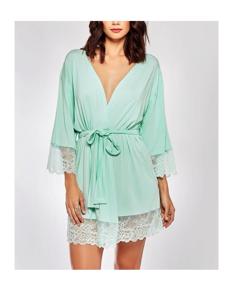 Elegant Modal Knit Robe Lingerie with Contrast Scalloped Lace Mint $45.36 Lingerie