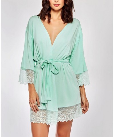 Elegant Modal Knit Robe Lingerie with Contrast Scalloped Lace Mint $45.36 Lingerie