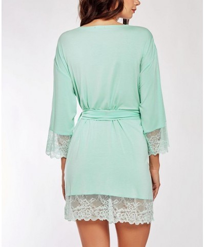 Elegant Modal Knit Robe Lingerie with Contrast Scalloped Lace Mint $45.36 Lingerie