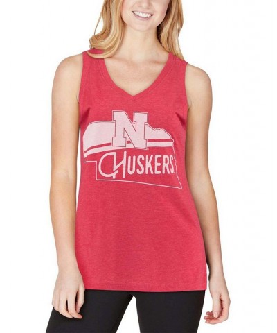 Women's Scarlet Nebraska Huskers Ferris Melange V-Neck Tank Top Red $19.24 Tops