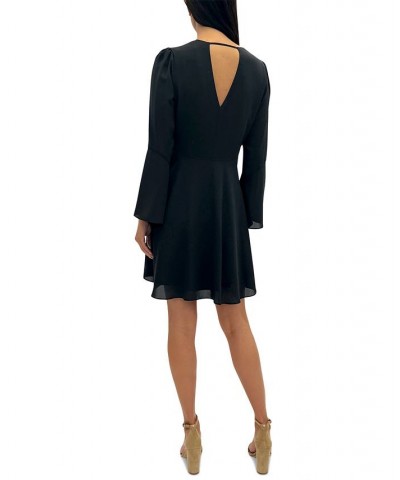 Women's V-Neck Bell-Sleeve Mini Dress Black $26.05 Dresses