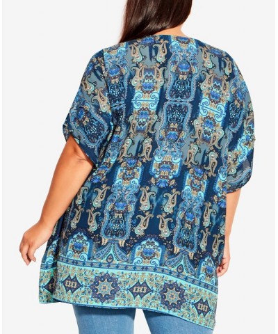 Plus Size Tie Detail Poncho Top Paisley Plunge Border $23.52 Tops