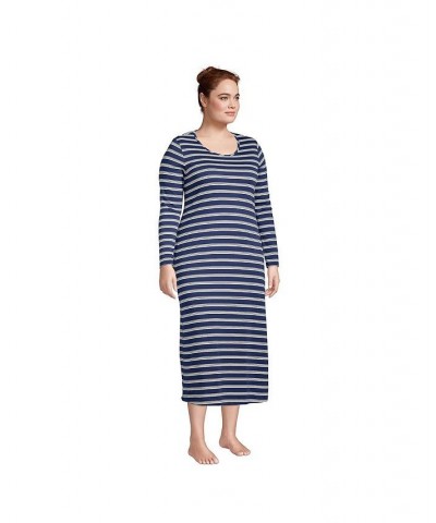 Women's Plus Size Supima Cotton Long Sleeve Midcalf Nightgown Deep sea navy founders stripe $31.96 Sleepwear