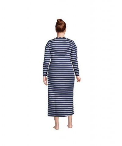 Women's Plus Size Supima Cotton Long Sleeve Midcalf Nightgown Deep sea navy founders stripe $31.96 Sleepwear