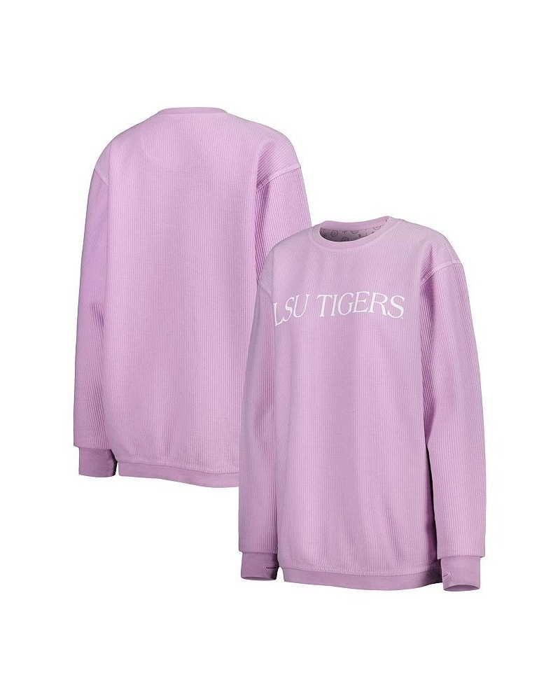 Women's Purple LSU Tigers Comfy Cord Bar Print Pullover Sweatshirt Purple $39.20 Sweatshirts