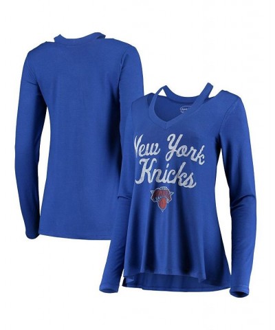 Women's Threads Blue New York Knicks Separation V-Neck Long Sleeve T-shirt Blue $30.55 Tops