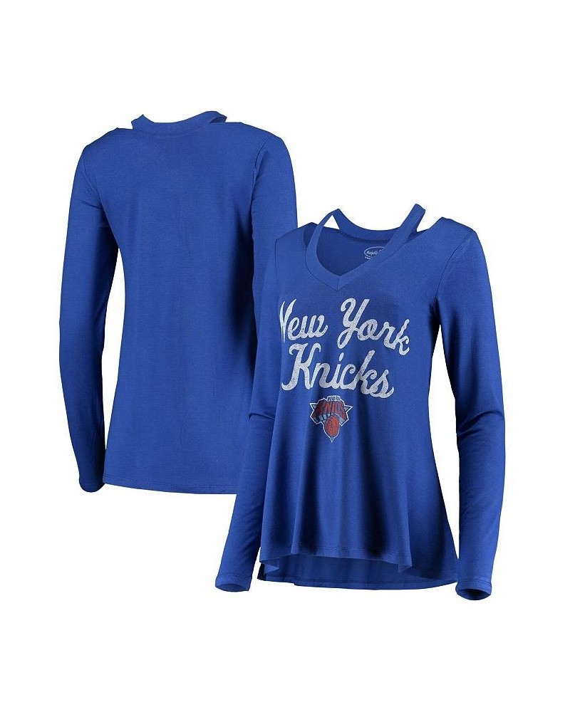 Women's Threads Blue New York Knicks Separation V-Neck Long Sleeve T-shirt Blue $30.55 Tops