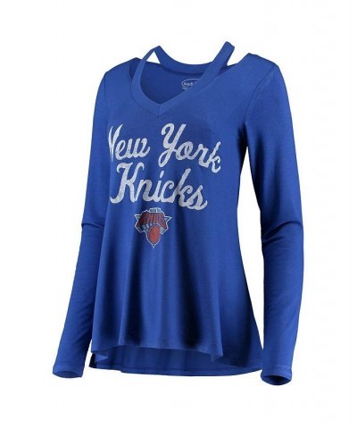 Women's Threads Blue New York Knicks Separation V-Neck Long Sleeve T-shirt Blue $30.55 Tops