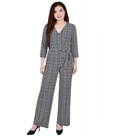 Women's 3/4 Sleeve Belted Jumpsuit Jet Snow Pop $19.35 Pants