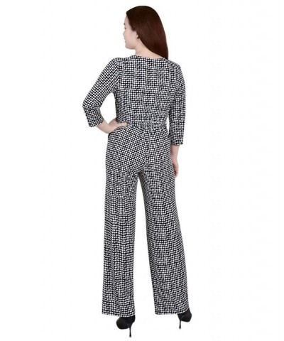 Women's 3/4 Sleeve Belted Jumpsuit Jet Snow Pop $19.35 Pants