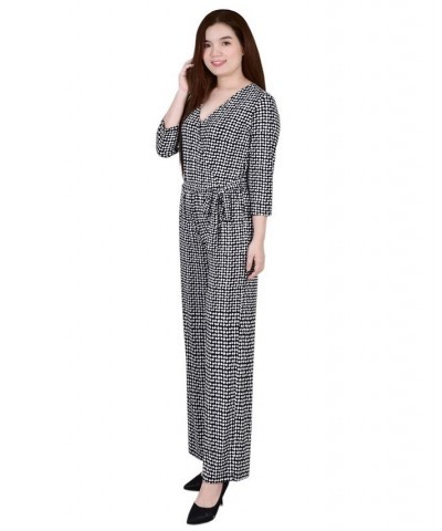 Women's 3/4 Sleeve Belted Jumpsuit Jet Snow Pop $19.35 Pants