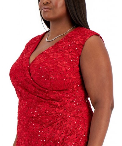 Plus Size Embellished Lace Side-Pleated Dress Scarlet $51.23 Dresses