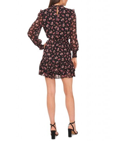 Women's Floral-Print Pleated-Yoke Smocked-Waist Fit & Flare Dress Black/pink $25.96 Dresses