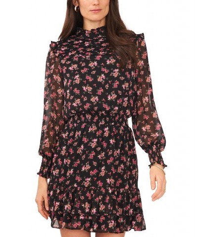 Women's Floral-Print Pleated-Yoke Smocked-Waist Fit & Flare Dress Black/pink $25.96 Dresses