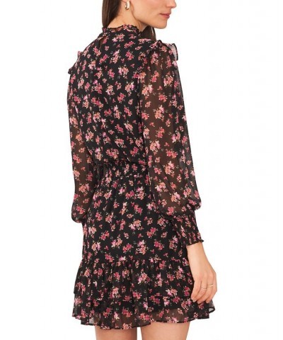 Women's Floral-Print Pleated-Yoke Smocked-Waist Fit & Flare Dress Black/pink $25.96 Dresses