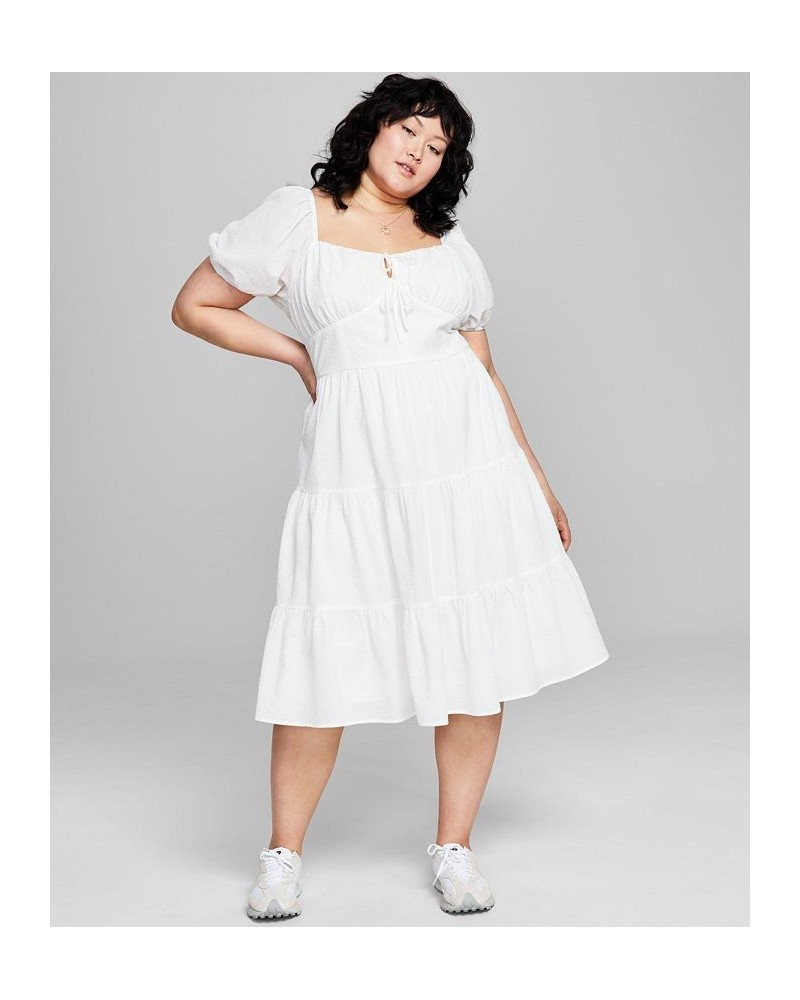 Plus Size Sweetheart-Neck Puff-Sleeve Tiered Midi Dress White $17.38 Dresses