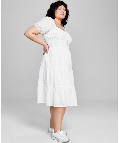 Plus Size Sweetheart-Neck Puff-Sleeve Tiered Midi Dress White $17.38 Dresses