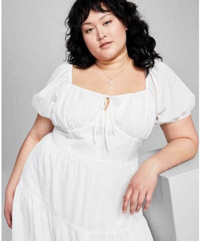 Plus Size Sweetheart-Neck Puff-Sleeve Tiered Midi Dress White $17.38 Dresses