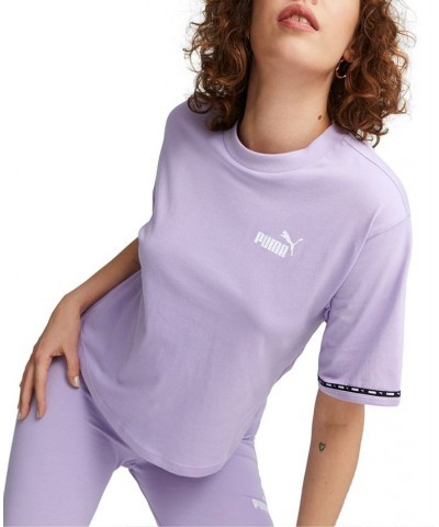 Women's Cotton Power-Tape-Logo Short-Sleeve T-Shirt Purple $14.63 Tops