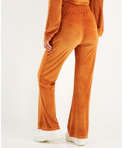 Juniors' Ribbed Velour Flare-Leg Pants Bombay Brown $10.73 Pants