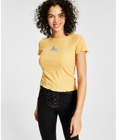 Juniors' Crewneck Short-Sleeve Rhinestone T-Shirt Yellow $9.87 Tops