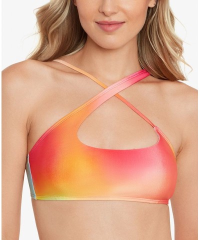 Juniors' Criss-Cross Bikini Top & High Waist Bottoms Water Colors Multi $17.84 Swimsuits