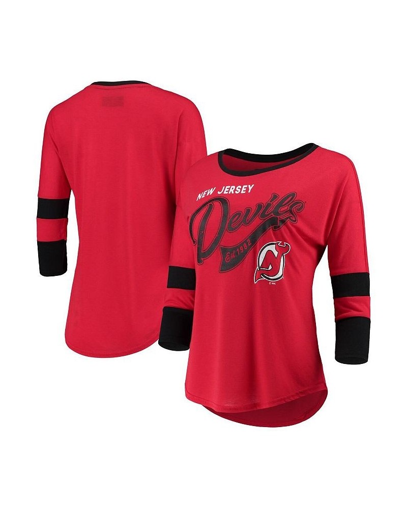 Women's Red and Black New Jersey Devils Game Changer 3/4-Sleeve T-shirt Red, Black $16.38 Tops