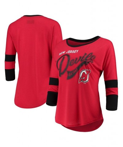 Women's Red and Black New Jersey Devils Game Changer 3/4-Sleeve T-shirt Red, Black $16.38 Tops