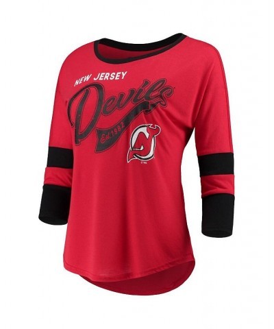 Women's Red and Black New Jersey Devils Game Changer 3/4-Sleeve T-shirt Red, Black $16.38 Tops