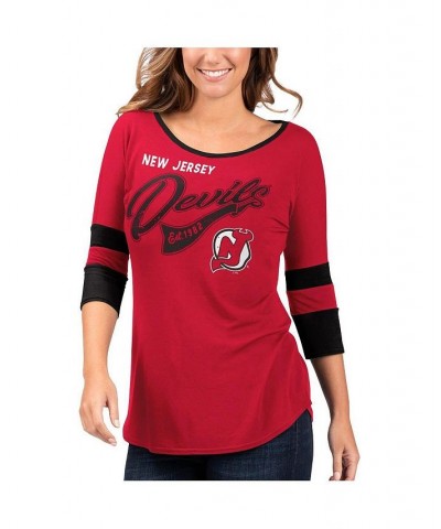 Women's Red and Black New Jersey Devils Game Changer 3/4-Sleeve T-shirt Red, Black $16.38 Tops