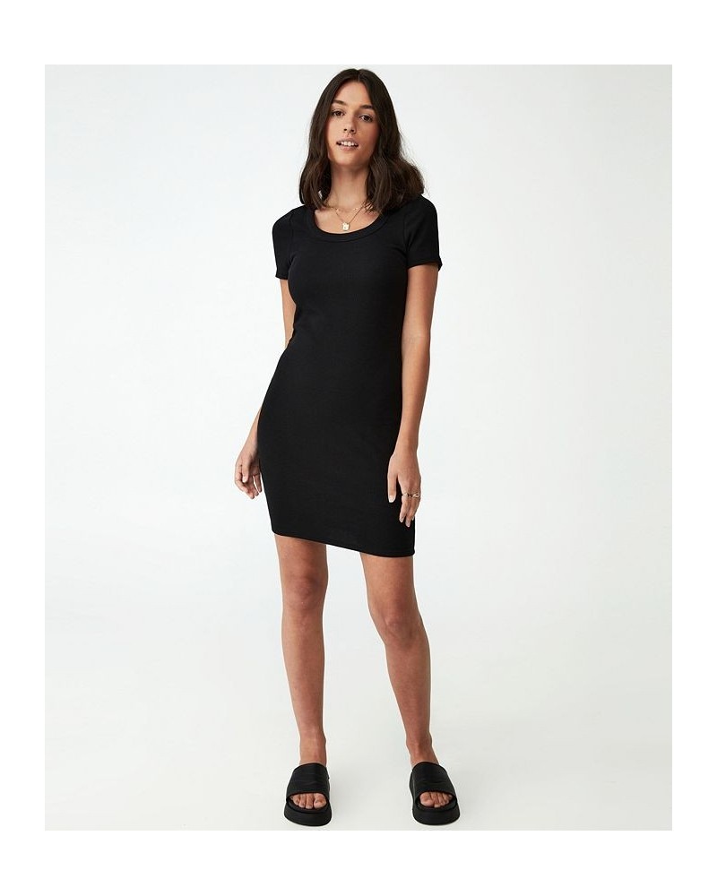 Women's Rib Short Sleeve Mini Dress Black $18.90 Dresses