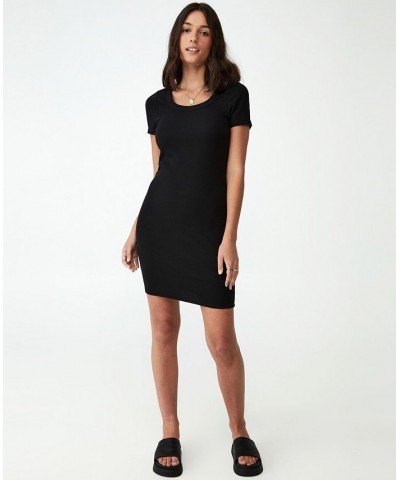 Women's Rib Short Sleeve Mini Dress Black $18.90 Dresses