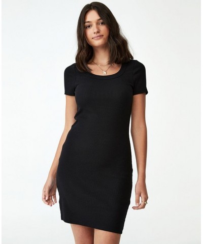 Women's Rib Short Sleeve Mini Dress Black $18.90 Dresses